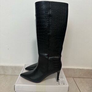 White House Black Market Black Croc-Patterned Heeled Boots